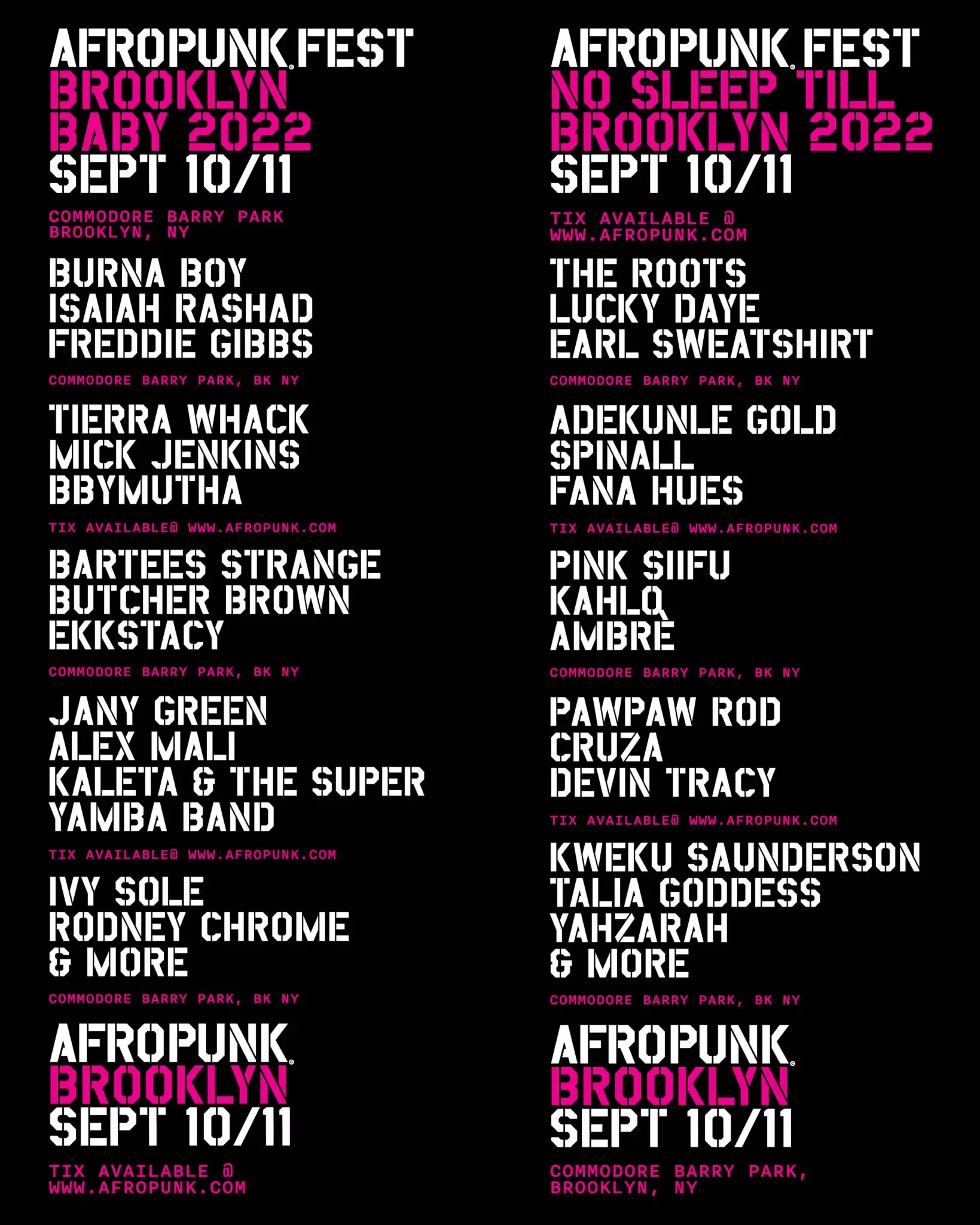 AFROPUNK Brooklyn 2022 Lineup poster image