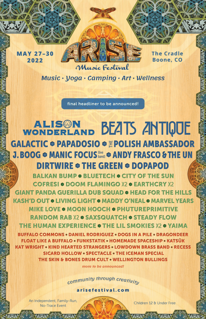 arise music festival 2022 lineup poster