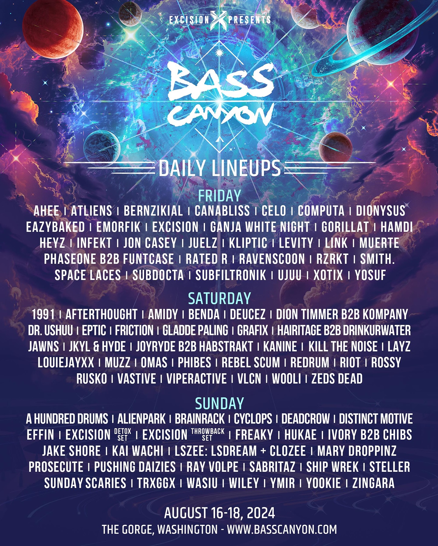 Bass Canyon 2024 lineup poster