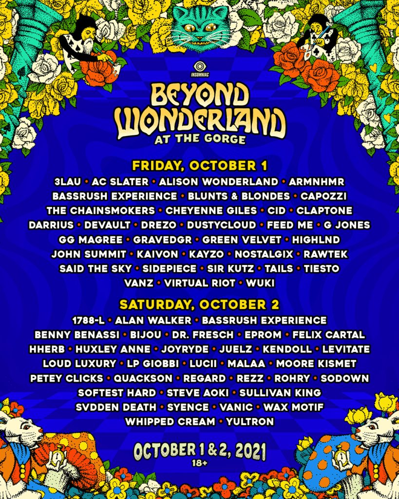 beyond wonderland at the gorge 2021 lineup poster