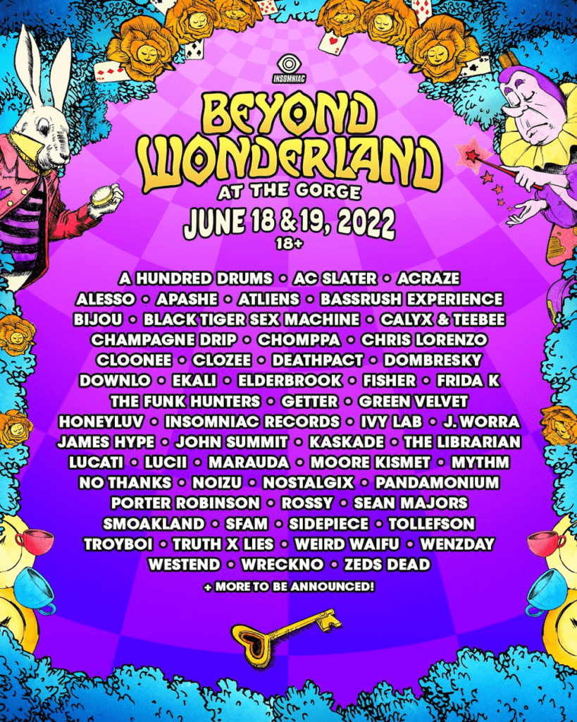 beyond wonderland at the gorge 2022 lineup poster