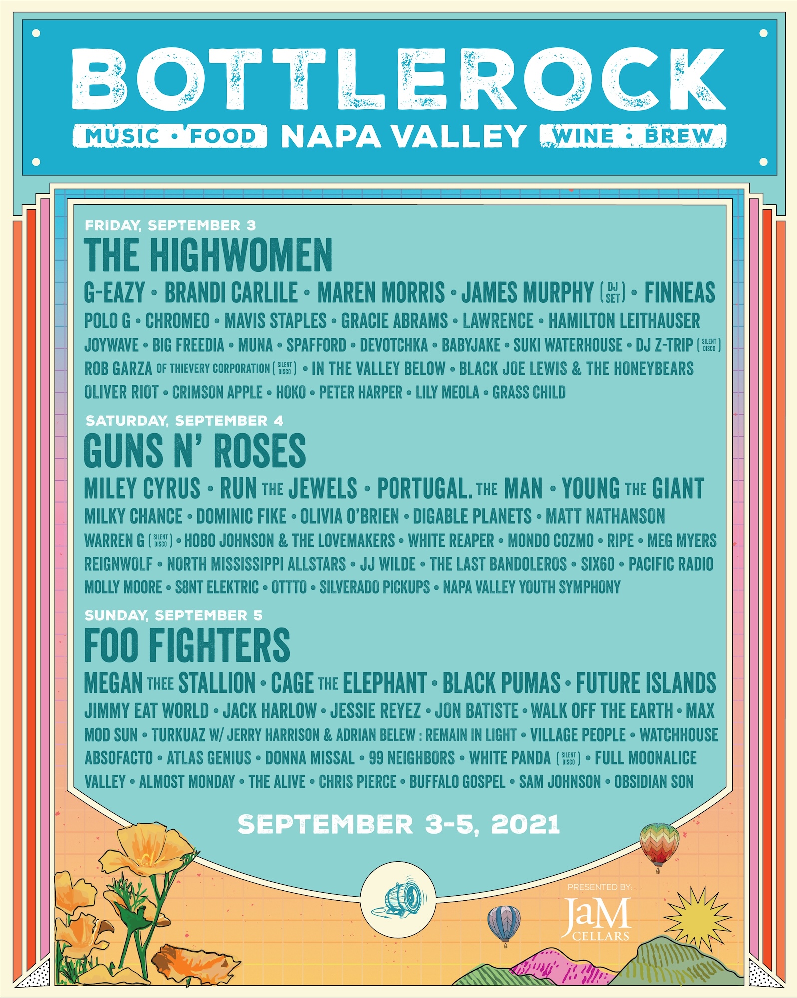 BottleRock Napa Valley 2021 lineup poster