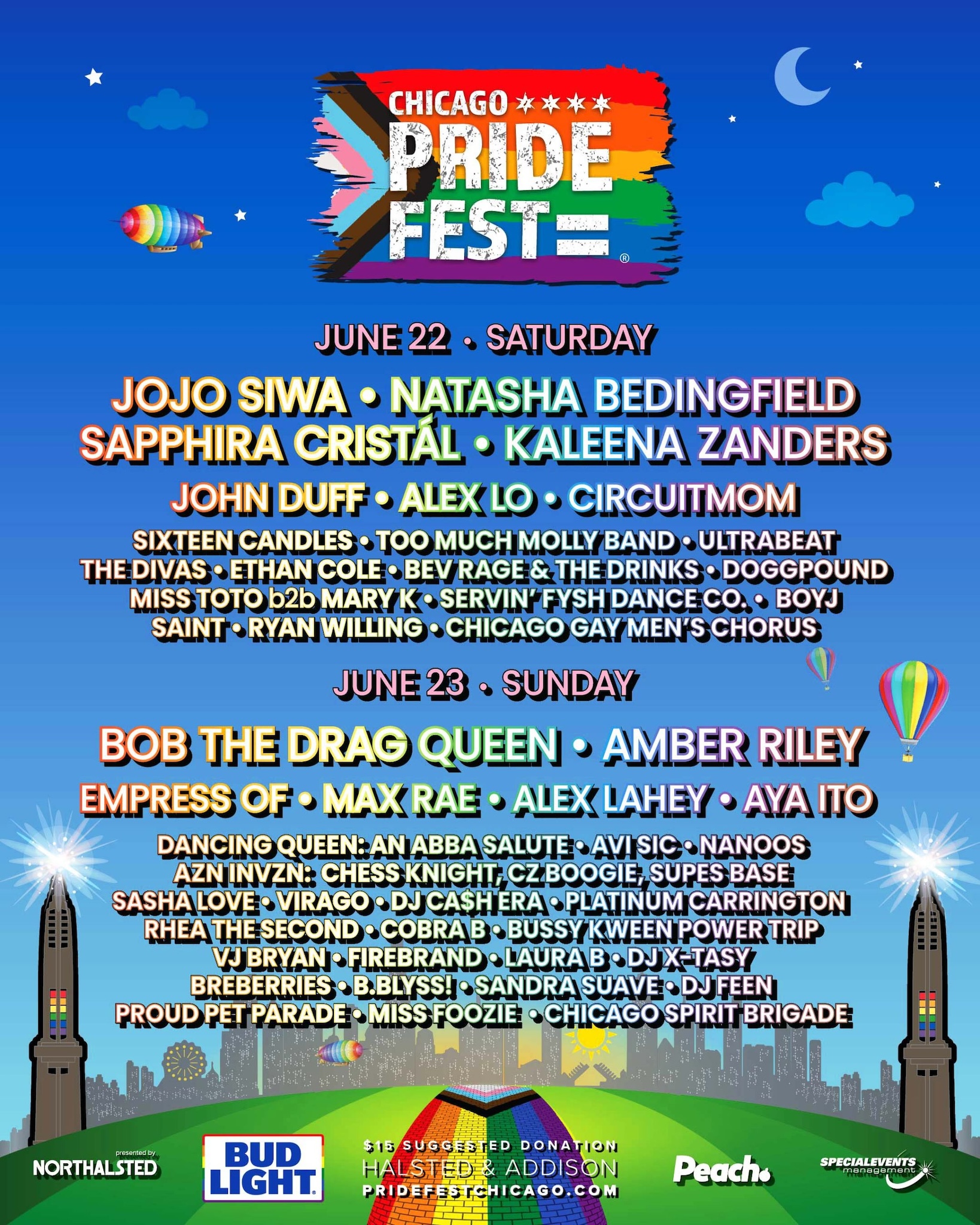 Chicago Pride Fest 2024 lineup poster