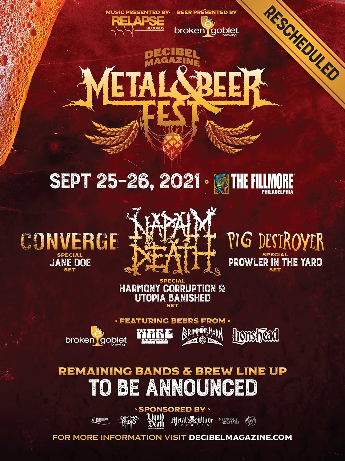 Decibel Magazine Metal & Beer Fest Philadelphia 2021 Lineup Revealed