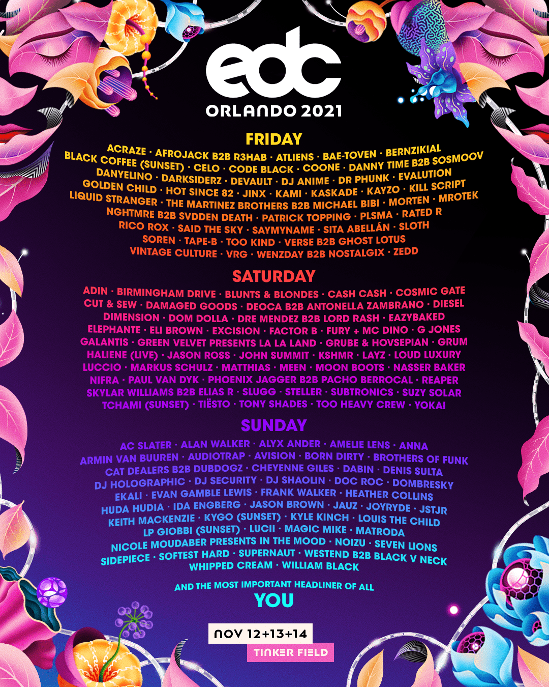 EDC Orlando 2021 lineup poster