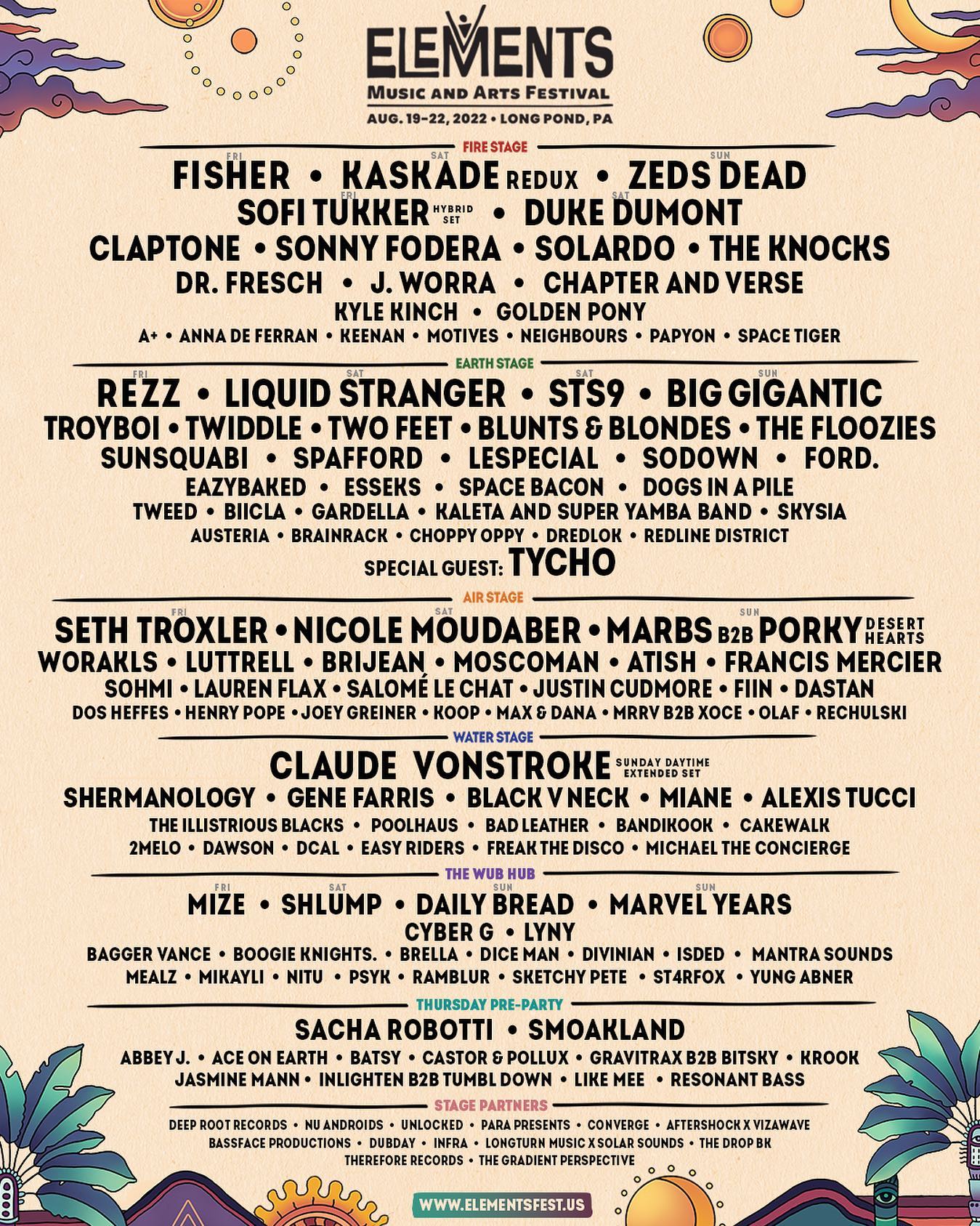 Elements Music & Arts Festival 2022 lineup poster