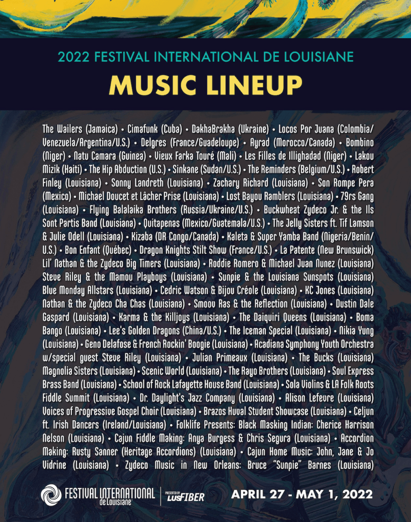 festival international de louisiane 2022 lineup poster