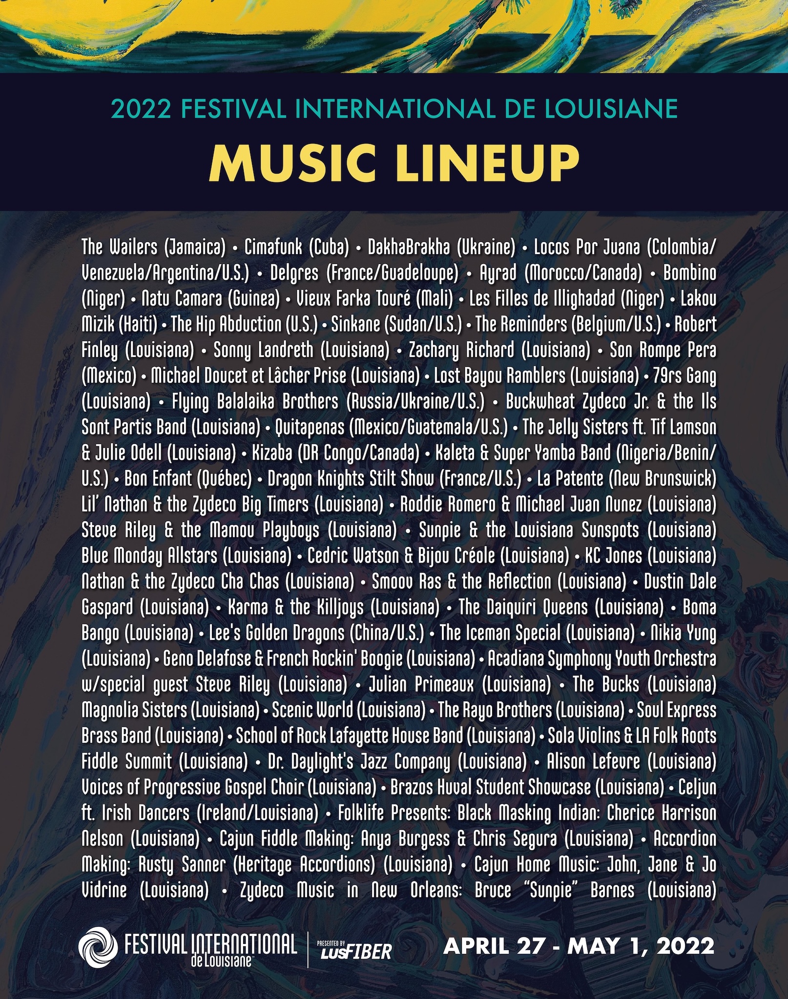 Festival International de Louisiane 2022 lineup poster