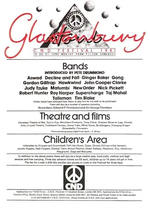 Glastonbury Festival 1981 Lineup poster image