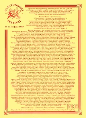 Glastonbury Festival 1989 Lineup poster image