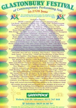 Glastonbury Festival 1992 Lineup poster image