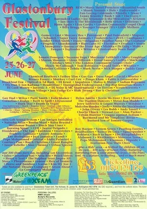 Glastonbury Festival 1999 Lineup poster image