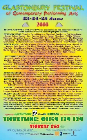 Glastonbury Festival 2000 Lineup poster image