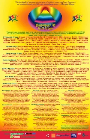 Glastonbury Festival 2009 Lineup poster image
