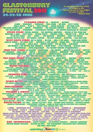 Glastonbury Festival 2011 Lineup poster image