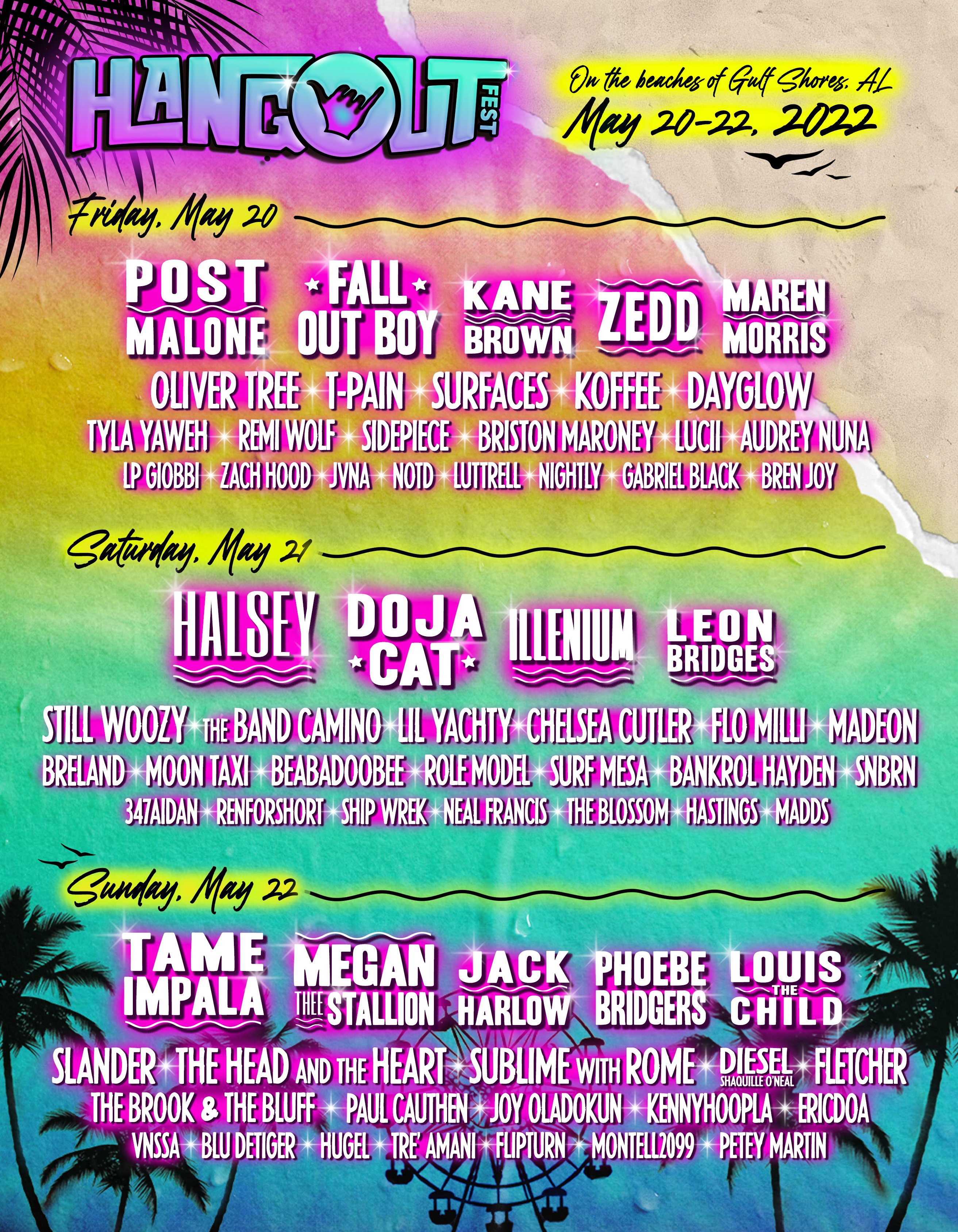 Hangout Music Festival 2022 lineup poster