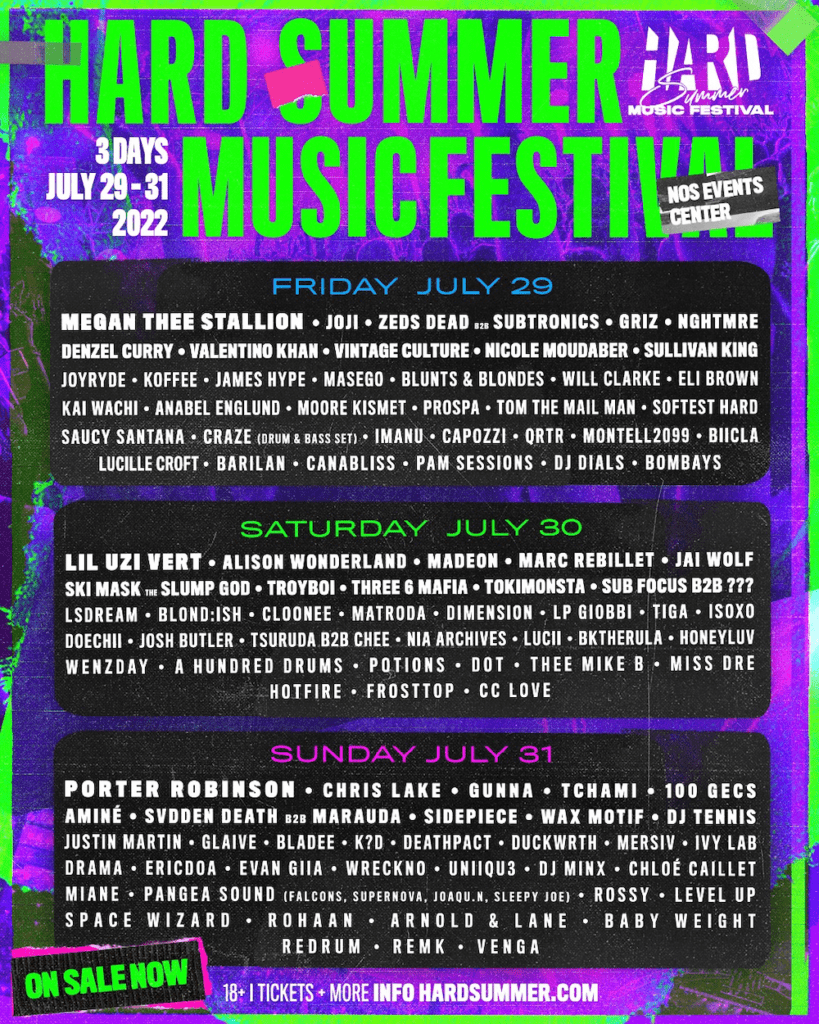 hard summer music festival 2022 lineup poster