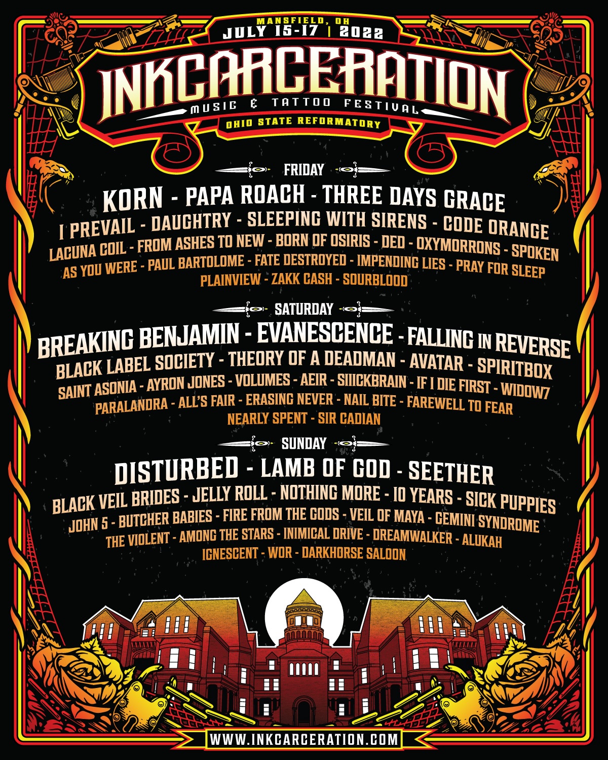 Inkcarceration Music & Tattoo Festival 2022 lineup poster