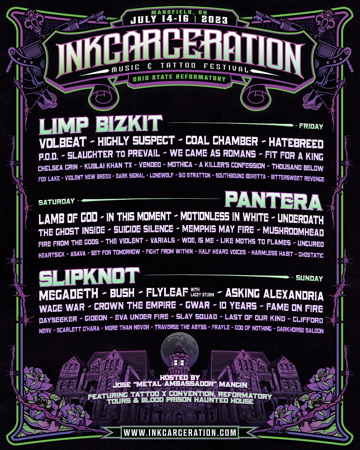 Inkcarceration Music & Tattoo Festival 2023 lineup poster