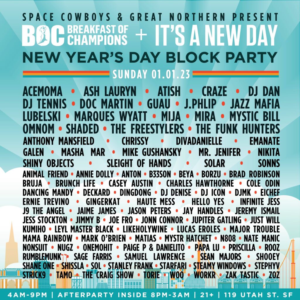 it's a new day + breakfast of champions block party-2023-lineup-poster