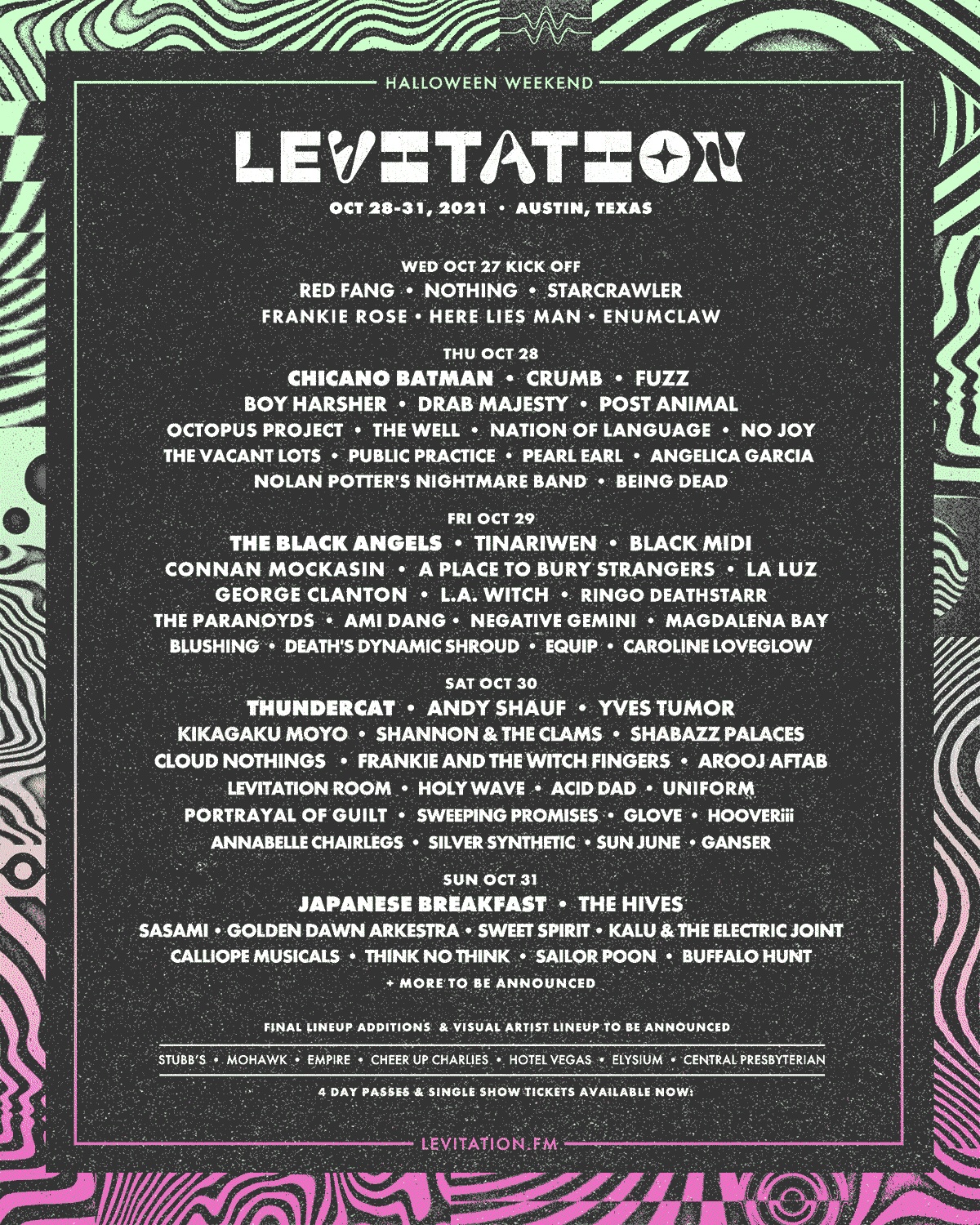 LEVITATION AUSTIN 2021 lineup poster