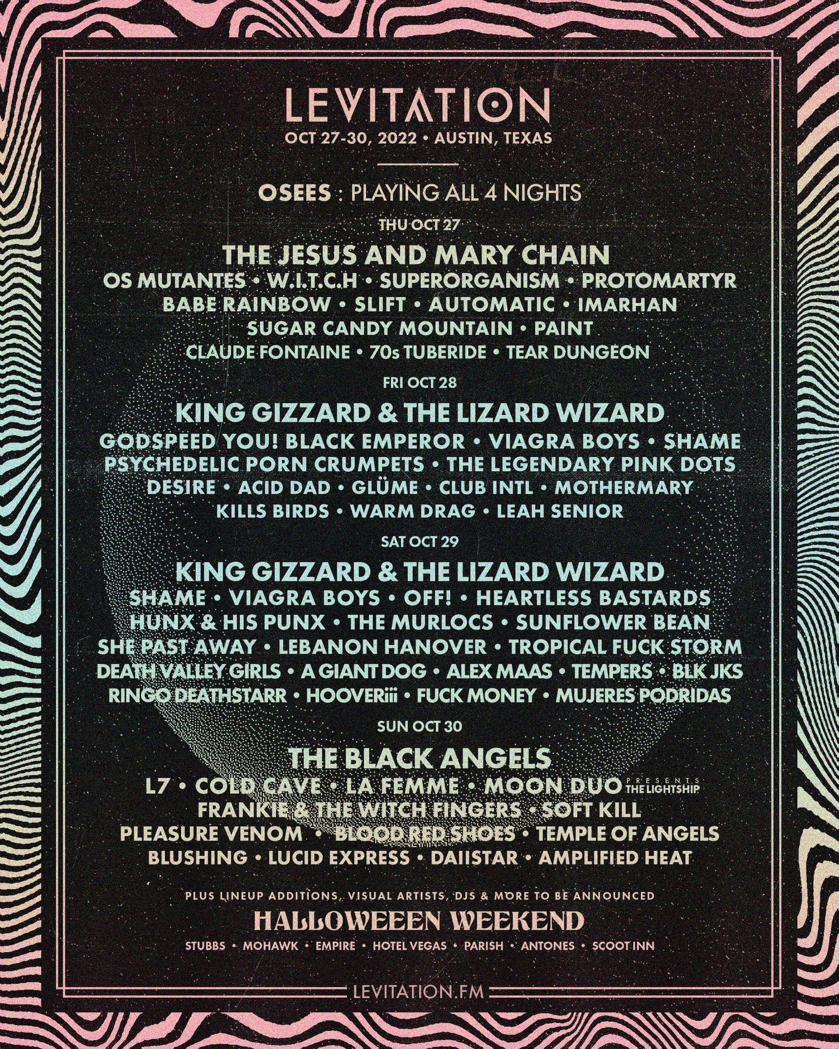 LEVITATION AUSTIN 2022 lineup poster