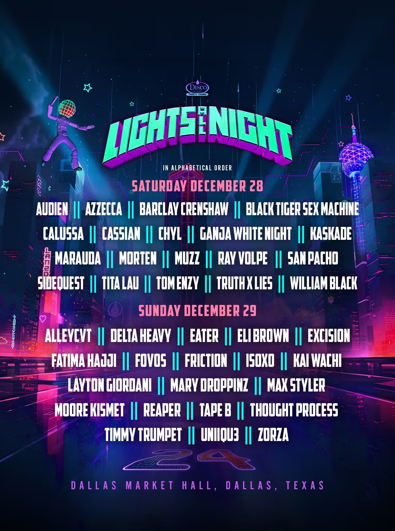 Lights All Night Dallas lineup poster