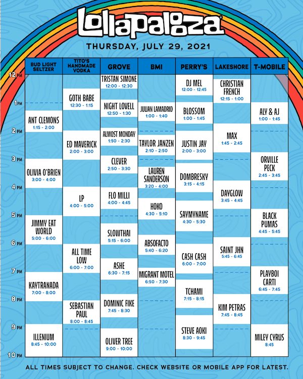 lollapalooza 2021 thursday schedule lineup