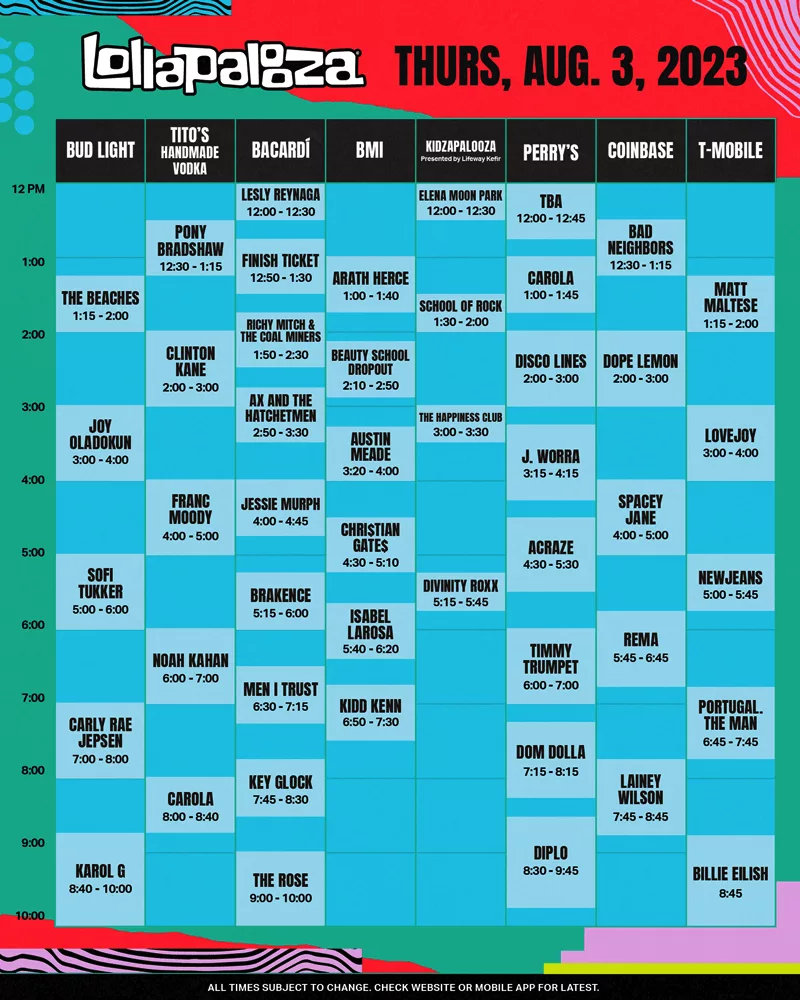 Lollapalooza 2023 Schedule Revealed Grooveist