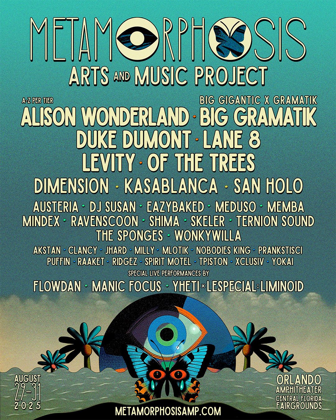 Metamorphosis Arts & Music Project 2025 lineup poster