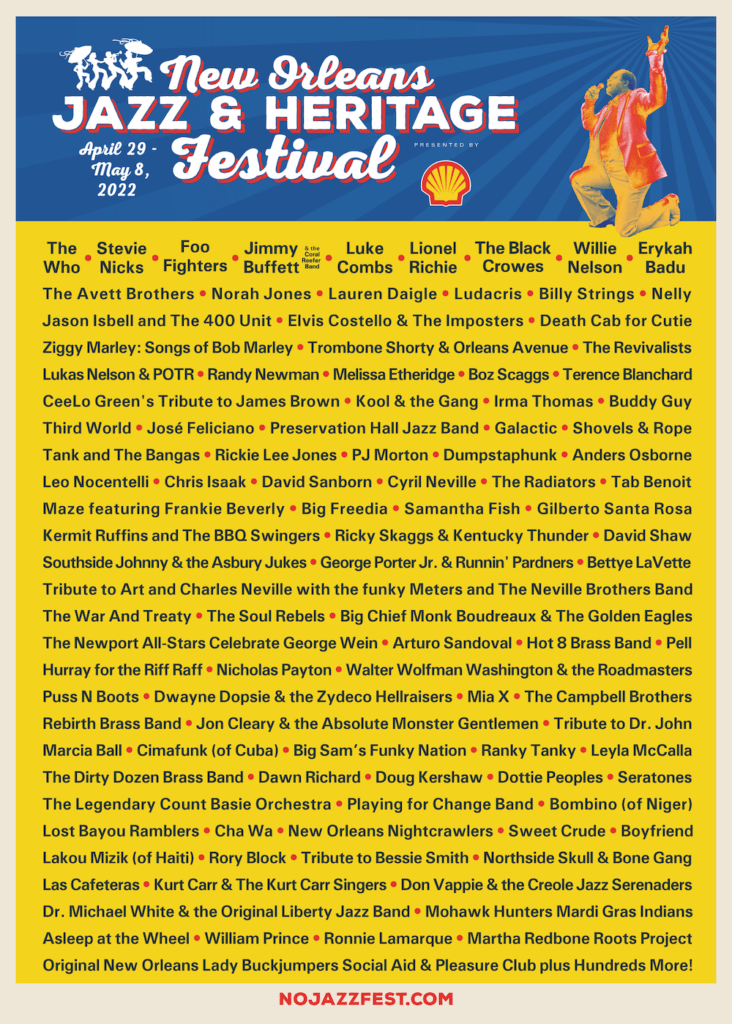 new orleans jazz and heritage festival 2022 lineup poster