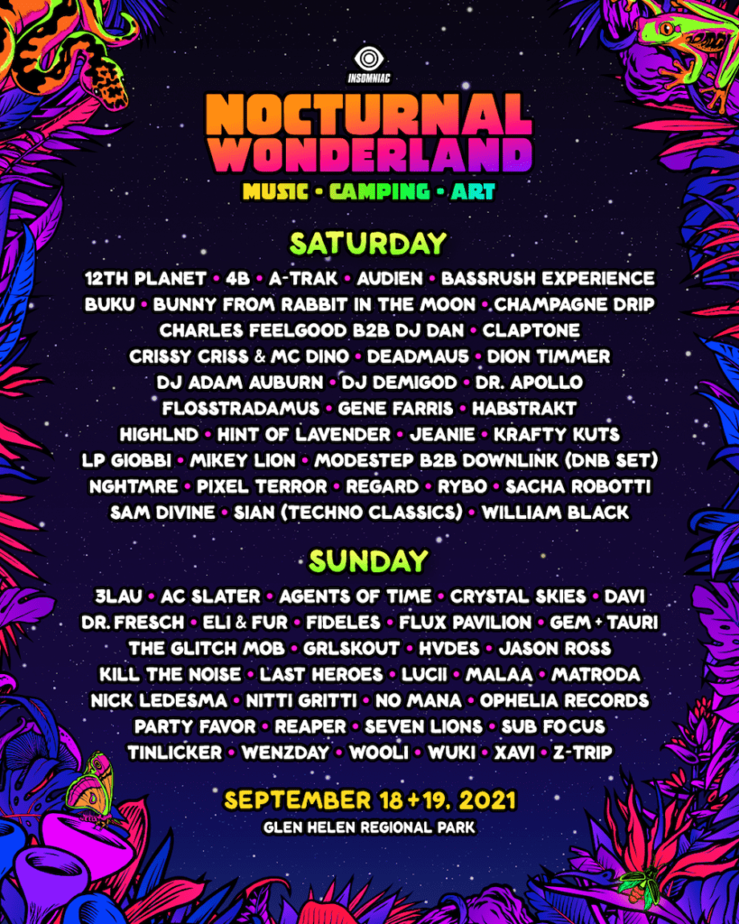 nocturnal wonderland 2021 lineup poster