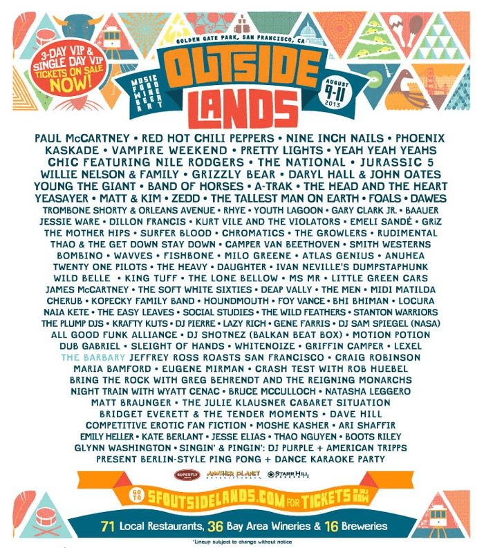 Outside Lands 2013 Lineup Grooveist