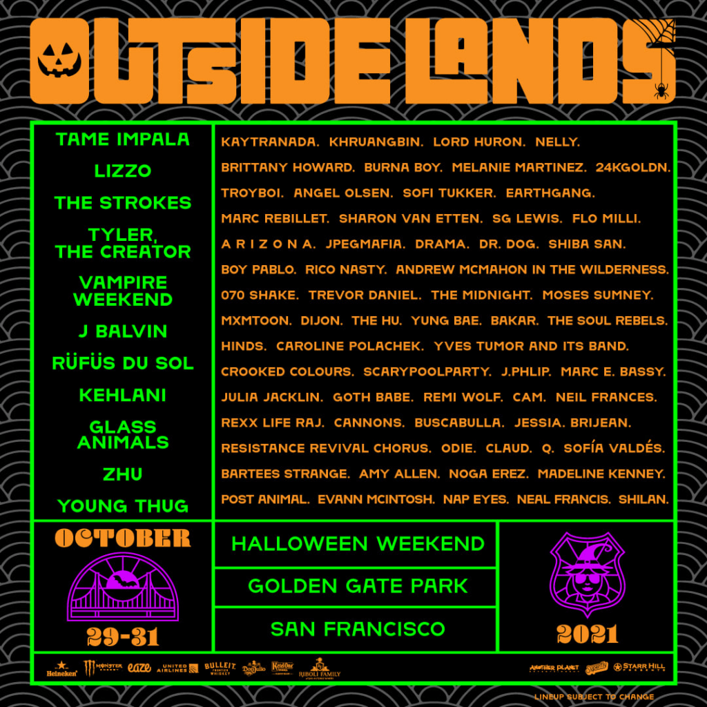 outside lands 2021 lineup poster 2