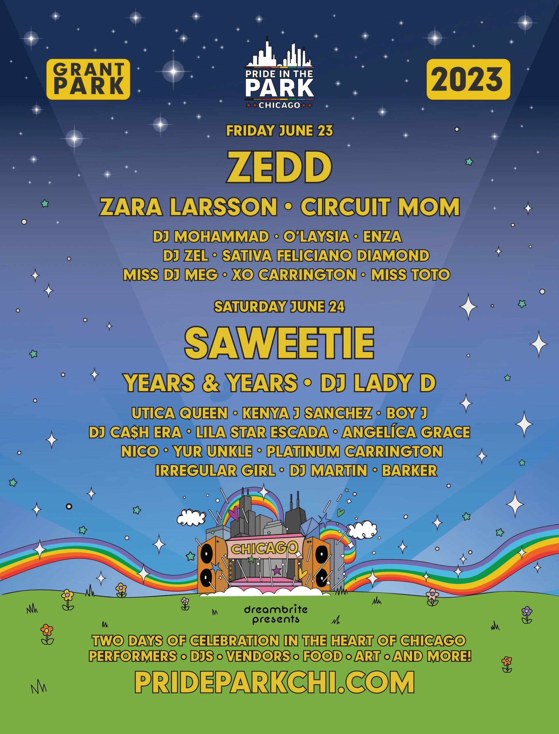 Pride In The Park Chicago 2023 lineup poster