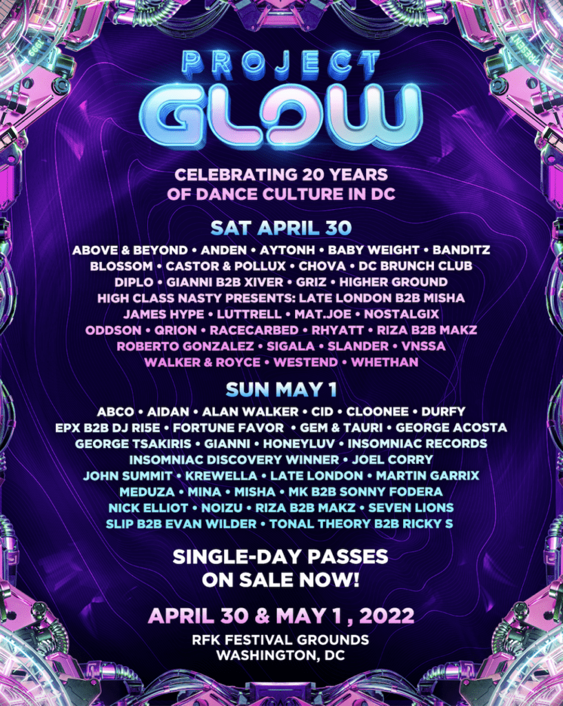 project glow dc 2022 lineup poster