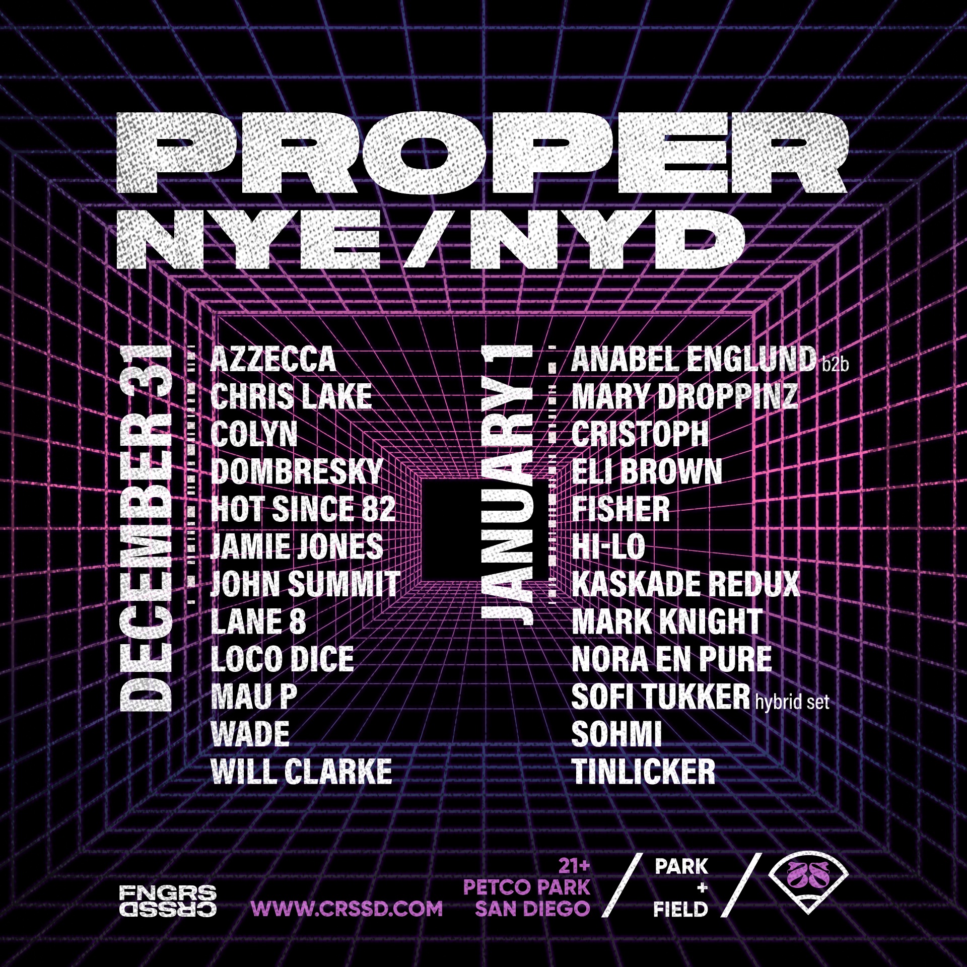Proper NYE 2022 lineup poster