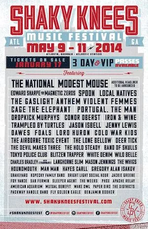 Shaky Knees Music Festival 2014 Lineup poster image