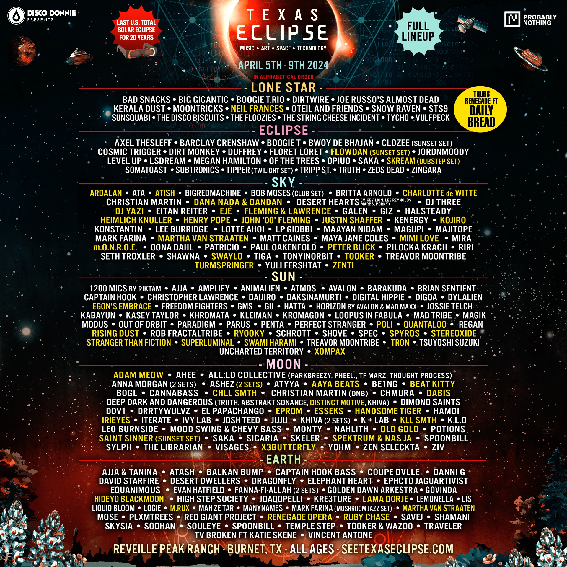 Texas Eclipse Festival 2024 lineup poster