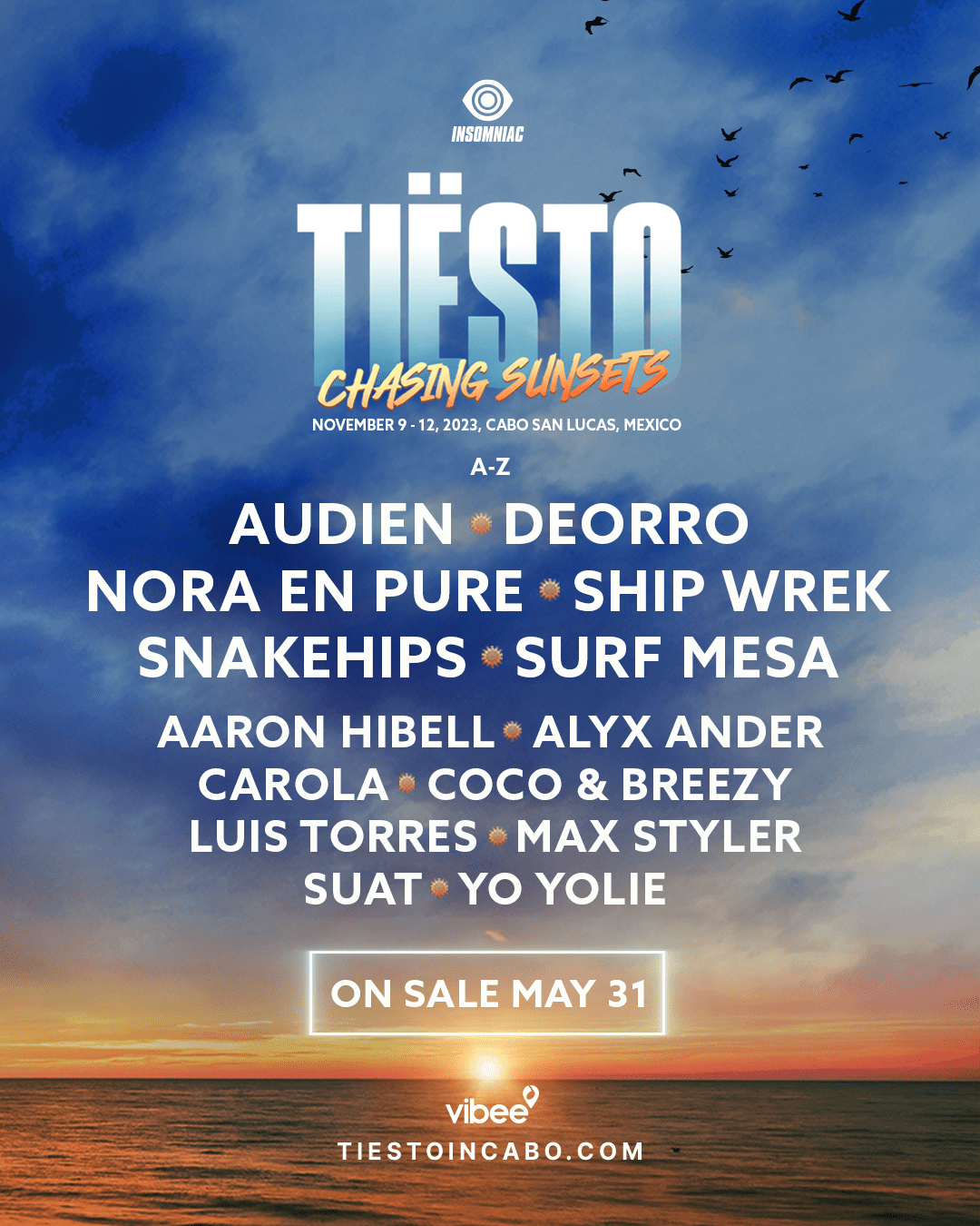 Tiësto’s Chasing Sunsets 2023 Lineup poster image