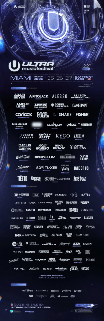 ultra music festival 2022 phase two lineup poster