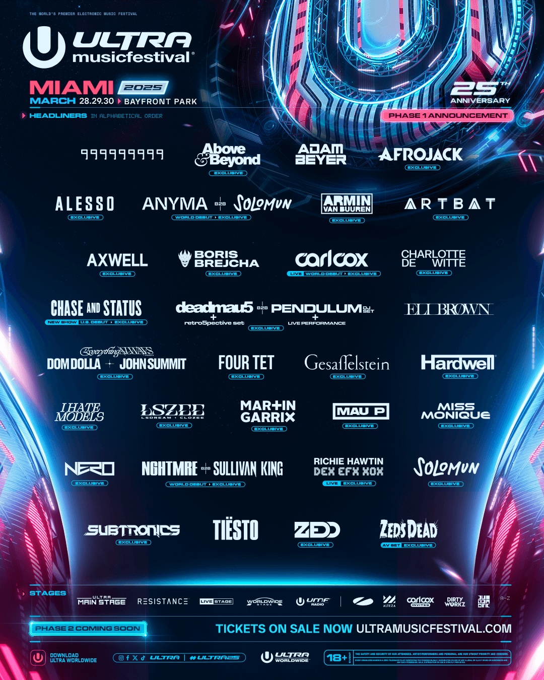 Ultra Music Festival 2025 lineup poster