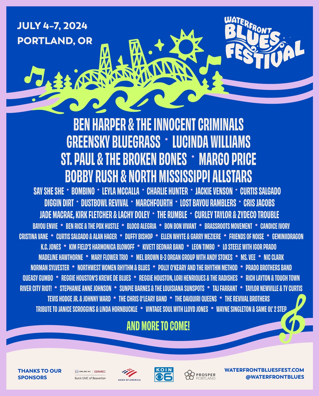 Waterfront Blues Festival 2024 lineup poster